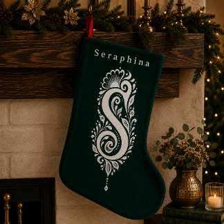 De Natal Pequena Meia Personalizada com Monograma Botânico da Letra