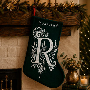 De Natal Pequena Meia Personalizada com Monograma Botânico da Letra