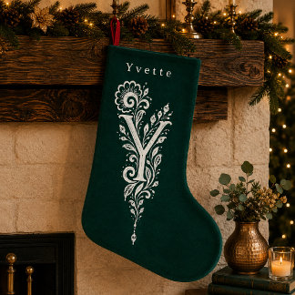 De Natal Pequena Meia Personalizada com Monograma Botânico da Letra