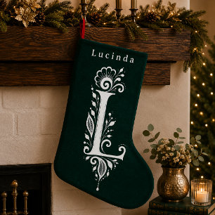 De Natal Pequena Meia Personalizada com Monograma Botânico da Letra