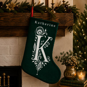 De Natal Pequena Meia Personalizada com Monograma Botânico da Letra