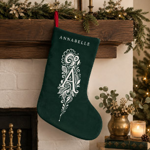 De Natal Pequena Meia Personalizada com Monograma Botânico da Letra