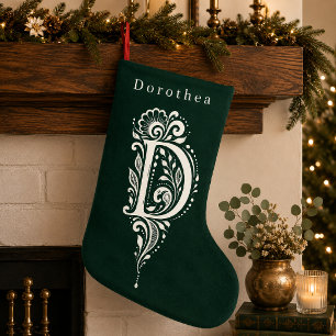 De Natal Pequena Meia Personalizada com Monograma Botânico da Letra