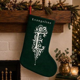 De Natal Pequena Meia Personalizada com Monograma Botânico da Letra