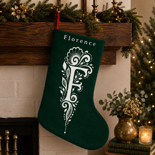 De Natal Pequena Meia Personalizada com Monograma Botânico da Letra