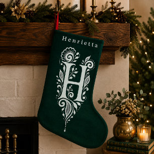 De Natal Pequena Meia Personalizada com Monograma Botânico da Letra