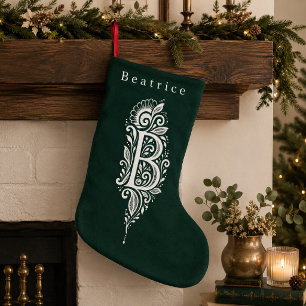 De Natal Pequena Meia Personalizada com Monograma Botânico Letra B