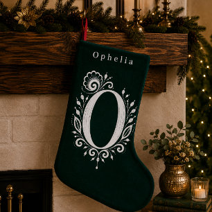 De Natal Pequena Meia Personalizada com Monograma Botânico Letra O