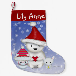 De Natal Pequena Meia Personalizada Urso Polar, Gatinho e Ratinho
