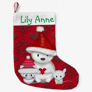 De Natal Pequena Meia Personalizada Urso Polar, Gatinho e Ratinho