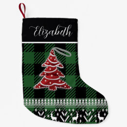 De Natal Pequena Meia Personalizada Xadrez Búfalo Preto Verde