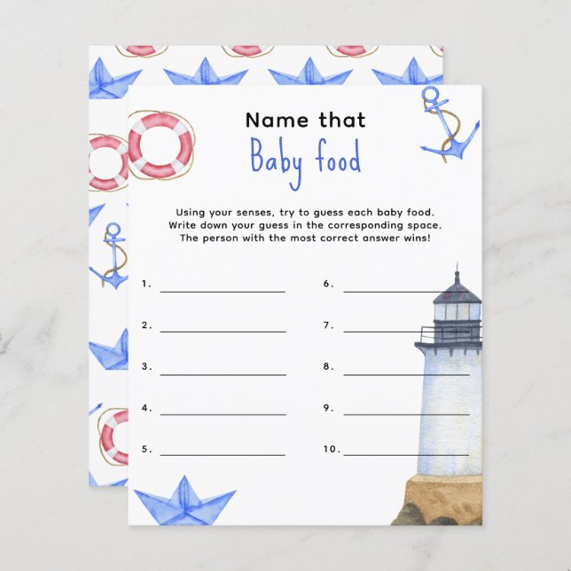 Dê nome à comida de bebê - jogo de chá de bebê (Frente/Verso)