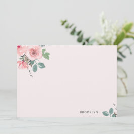 De Notas Cartão Personalizado Rosa Floral Aquarela