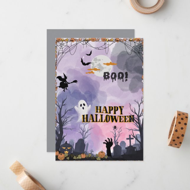 De Notas Cartão Plano Halloween - Cartão Saudável Spooketin (Frente/Verso In Situ)