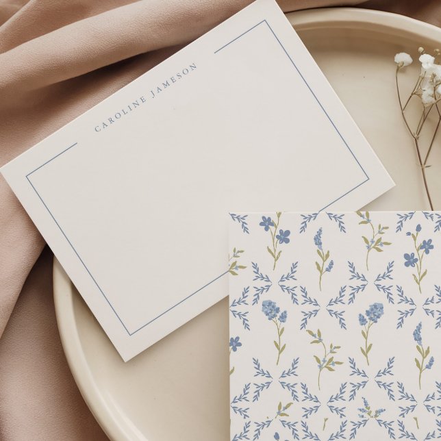 De Notas Cartão Simples Azul Moderno com Floral Plano (Criador carregado)