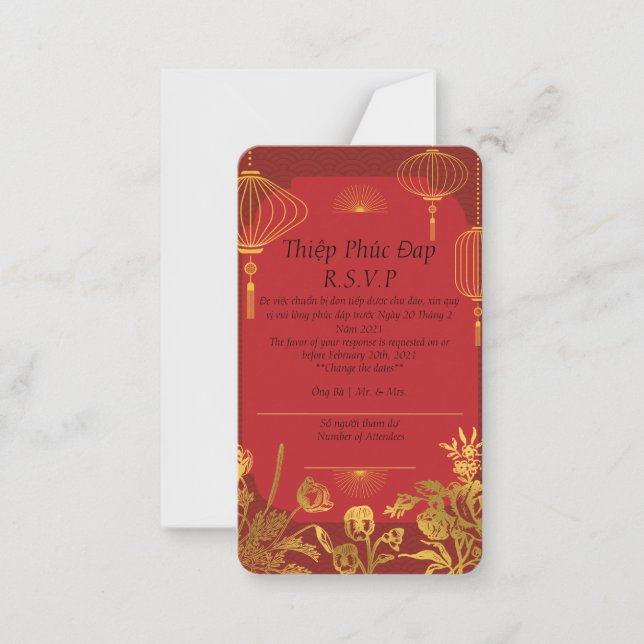 De Notas Cartão vermelho R.S.V.P. em inglês/vietnamita (Frente)