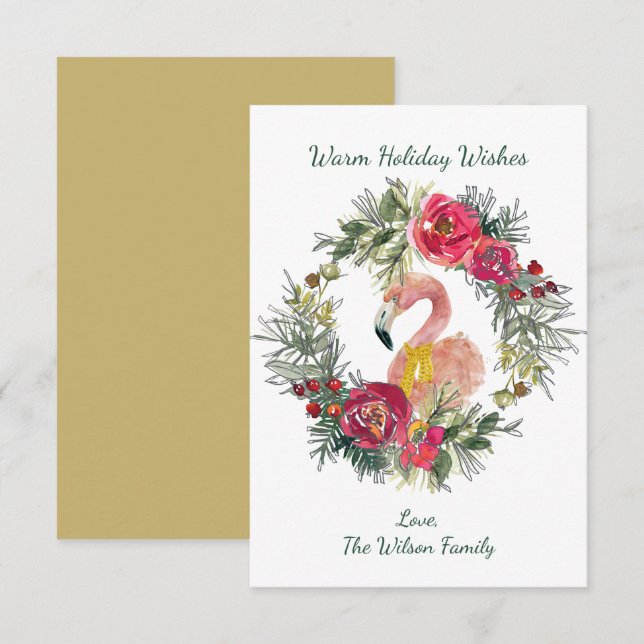 De Notas Feriado Quente Flamingo Wreath Deseja Cartão Perso (Frente/Verso)