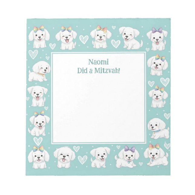 De Notas Nota Mitzvah Personalizada Mint Puppies do Bloco d (Frente)