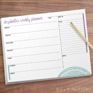 De Notas Planejador Semanal com Nome Personalizado e Bloco 