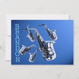 De Notas Saxofone Music Blue Obrigado Cartão Simples