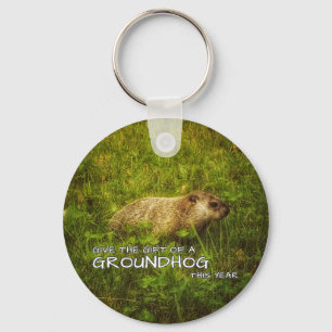 Dê o presente de um Groundhog este ano, chaveiro