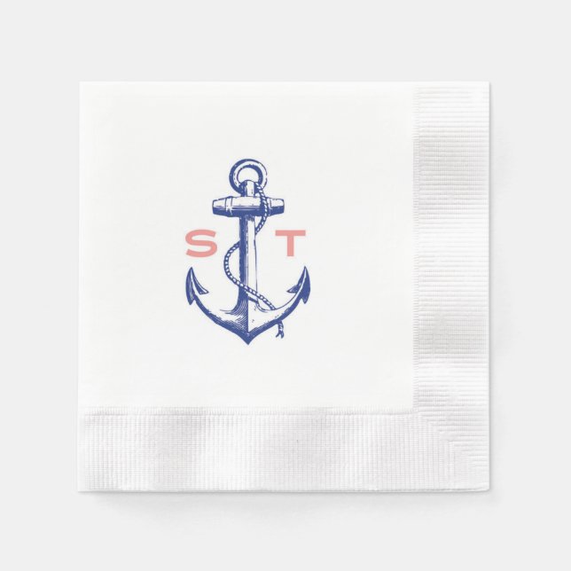 De Papel Anchors Away monogramas guardanapo (Frente)