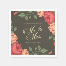 De Papel Elegante Floral Casamento Sr. e Sra. | Guardanapo