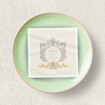 Elegante Guardanapo Art Nouveau Verde Sálvia e Dou