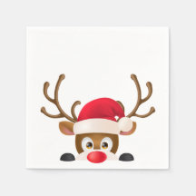 Elegante Reindeer com Santa Hat | Guardanapo