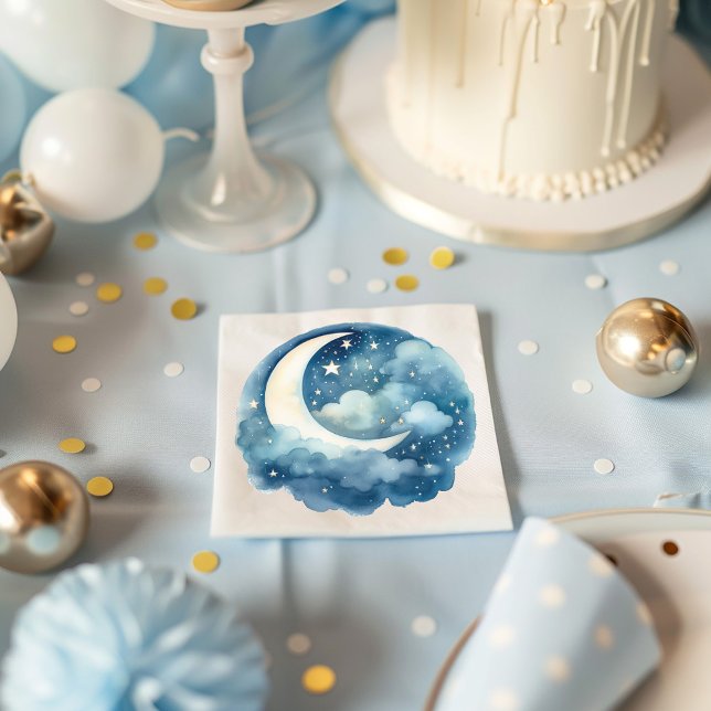 De Papel Estrelas e guardanapo sonhador da lua (Stars and moon dreamy baby shower blue napkin)