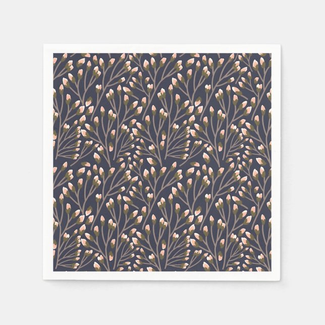 De Papel Guardanapo azul em padrão botânico estilo retrô (Frente)