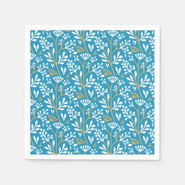 De Papel Guardanapo azul em padrão botânico estilo retrô (Frente)