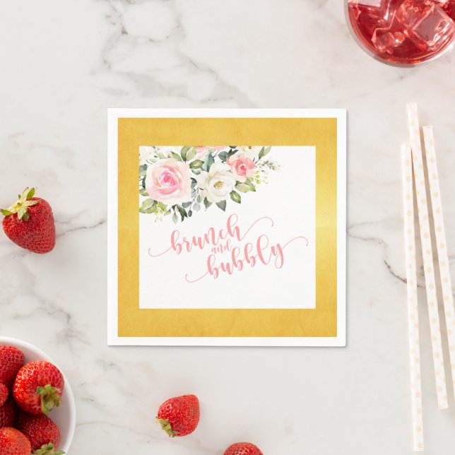 De Papel Guardanapo Brunch e Bubbly - Borda Dourada Texto R (Insitu)