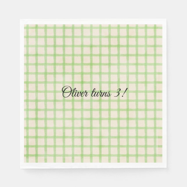 De Papel Guardanapo com padrão xadrez verde personalizado (Frente)