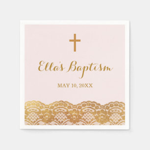 De Papel Guardanapo Dourado cor-de-rosa do baptismo da