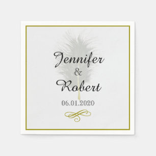 De Papel Guardanapo Dourado e branco do casamento da pena