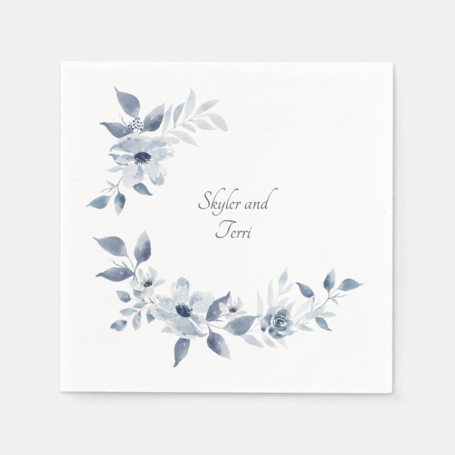 De Papel Guardanapo Floral Aquarela Azul Casamento (Frente)