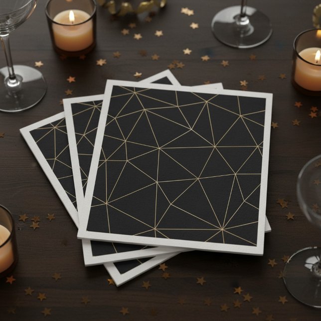 De Papel Guardanapo geométrico preto e dourado moderno (Modern black and gold geometric napkin.)