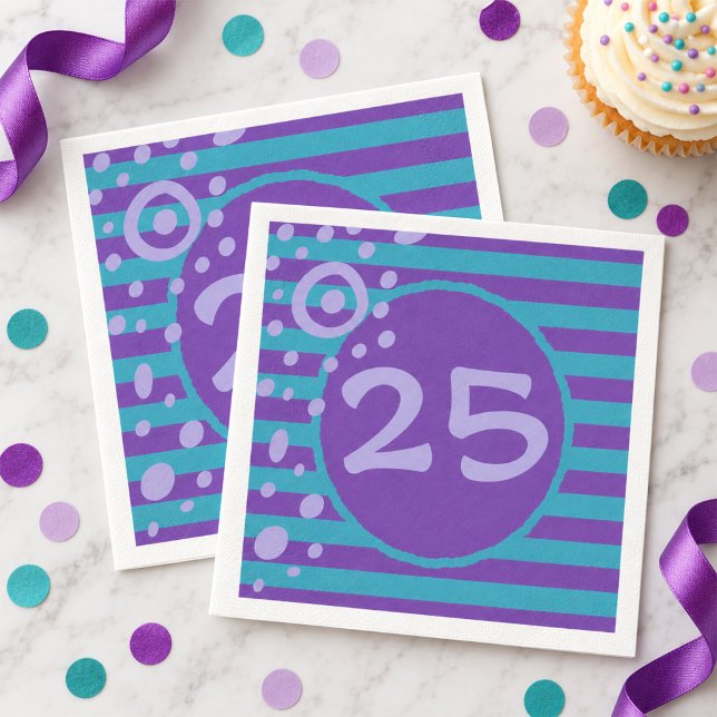 De Papel Guardanapo Listrado Roxo e Turquesa com Idade (It's fun, it's hand drawn and just waiting for your party. Change the number to fit your celebration)