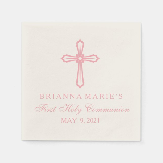 De Papel Guardanapo Personalizado Da Primeira Comunhão Rosa (Frente)