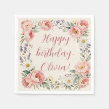Guardanapo Personalizado Floral Feliz Aniversário