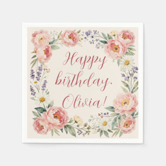 De Papel Guardanapo Personalizado Floral Feliz Aniversário