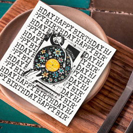 De Papel Guardanapo Personalizado Floral Retro Feliz Aniver