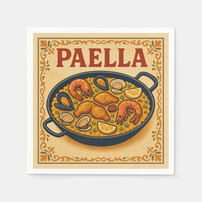 De Papel Guardanapo Quadrado (Paella, Estilo Retro) (Frente)