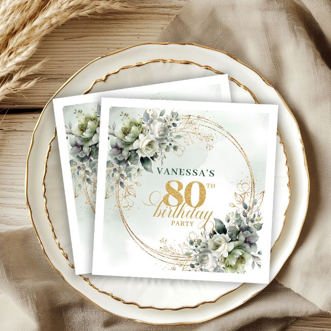 De Papel Guardanapo Rustic Dusty Green Eucalipto 80º Aniver (Rustic Dusty Green Eucalyptus 80th Birthday Napkins)