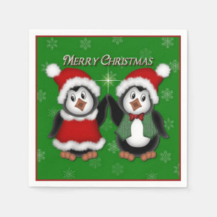 De Papel Guardanapo verdes do Feliz Natal dos pinguins