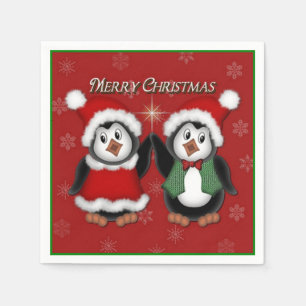 De Papel Guardanapo vermelhos do Feliz Natal dos pinguins