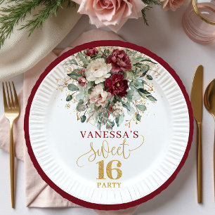 De Papel Lindo Prato Rosa Burgundy Dourado Sweet 16