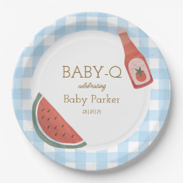 De Papel Prato Circular Baby-Q Xadrez Azul