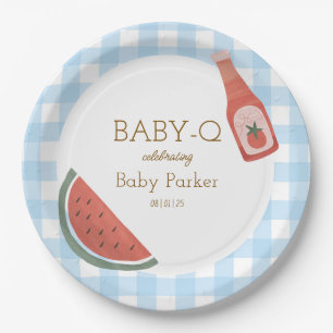 De Papel Prato Circular Baby-Q Xadrez Azul